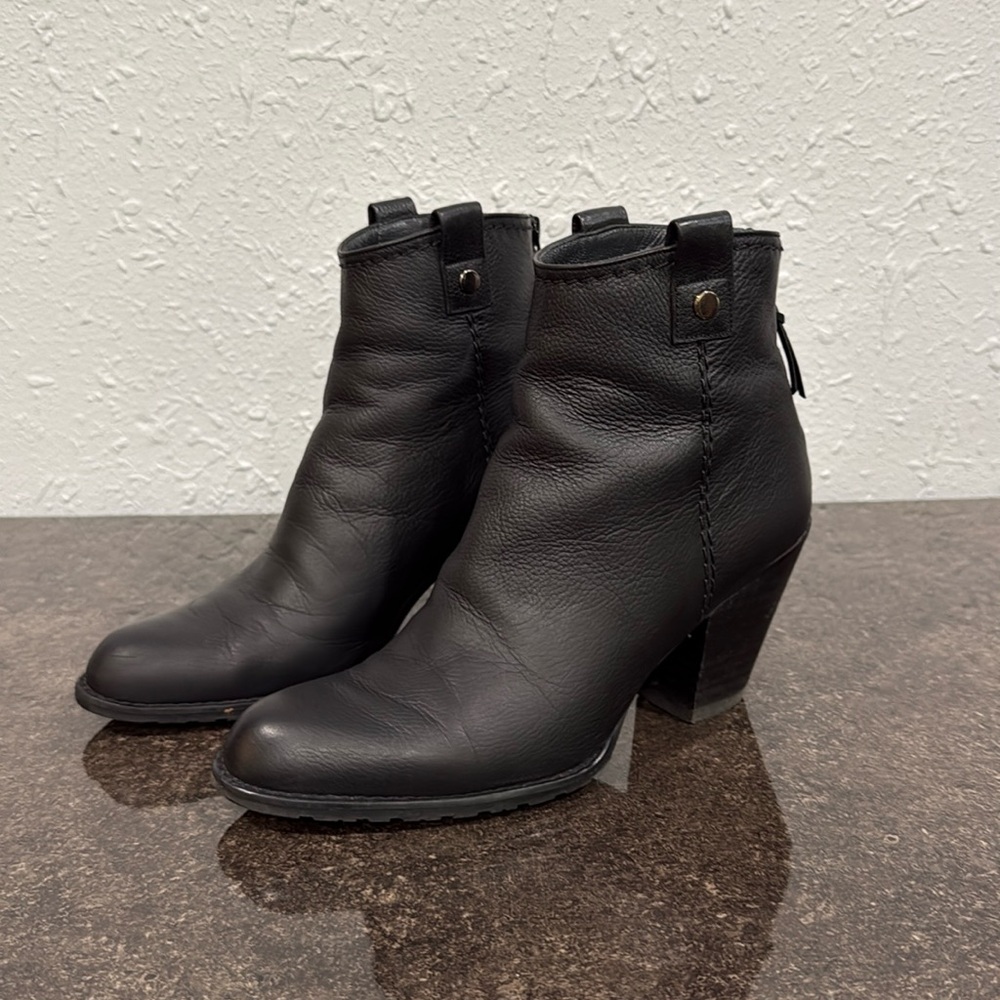 Stuart Weitzman Black Leather Western Ankle Boots